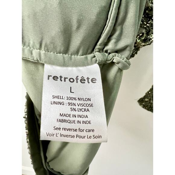 Retrofête Yael Sequin Tulle Long Sleeve Draped Mini Dress Green Womens Size L - Picture 4 of 5